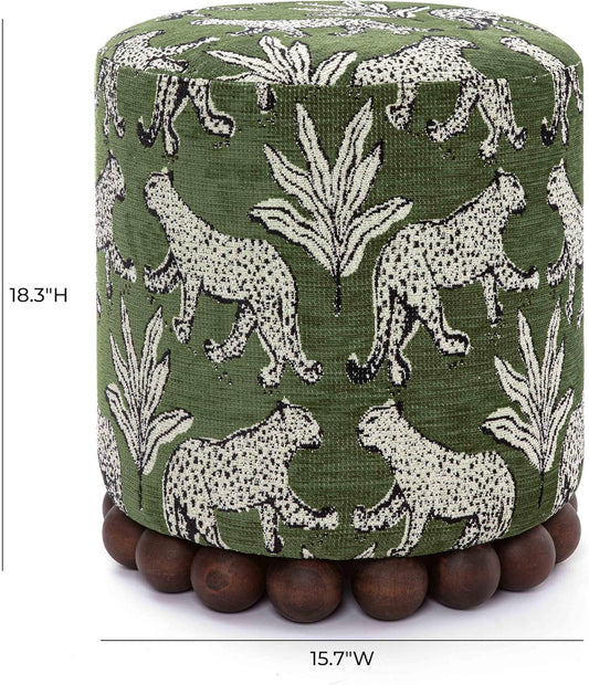 Olive Green Leopard Jacquard Ottoman Room Furniture-2