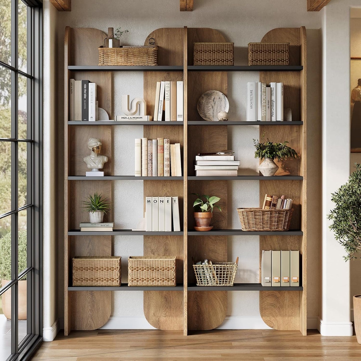 70.87-Inch Tall Farmhouse 5-Tier Brown Open-Shelves Bookcase-0