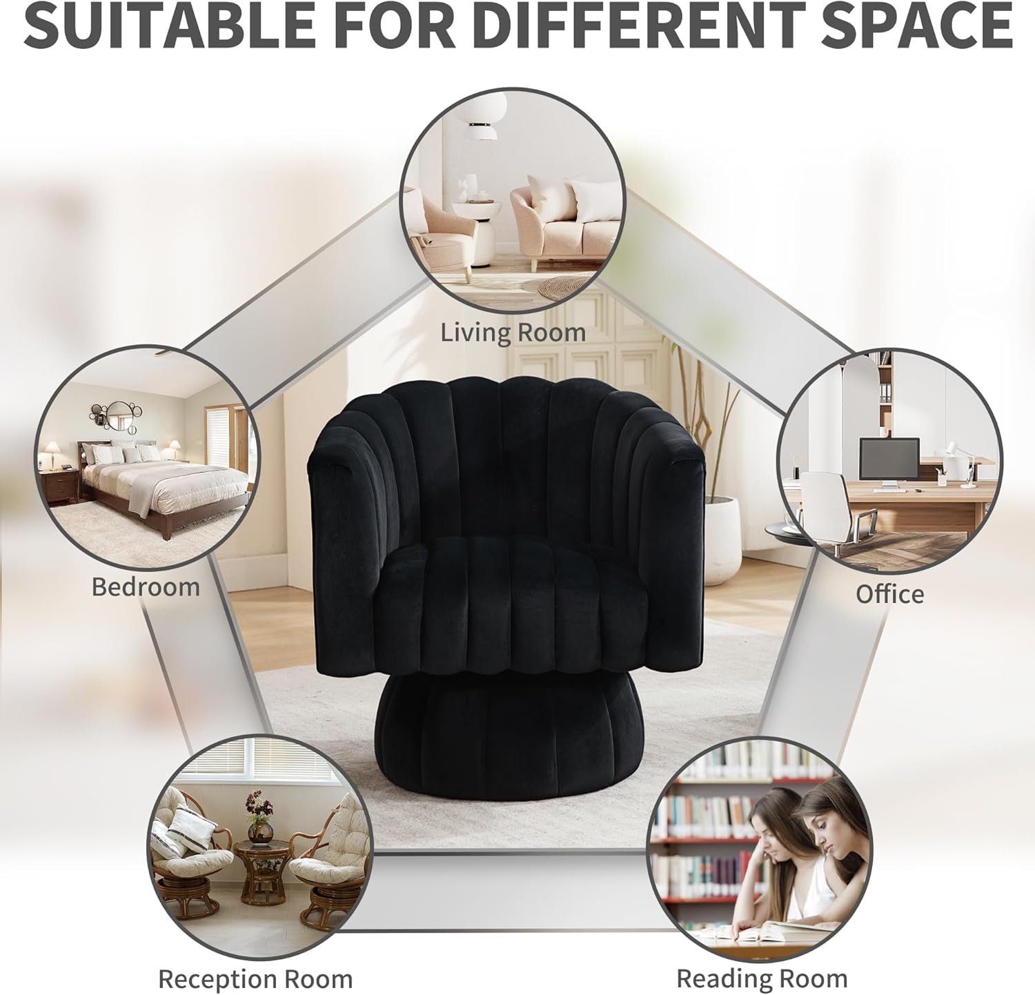 Swivel Armchairs 360Degree Black LivingRoom Pack Duo-4