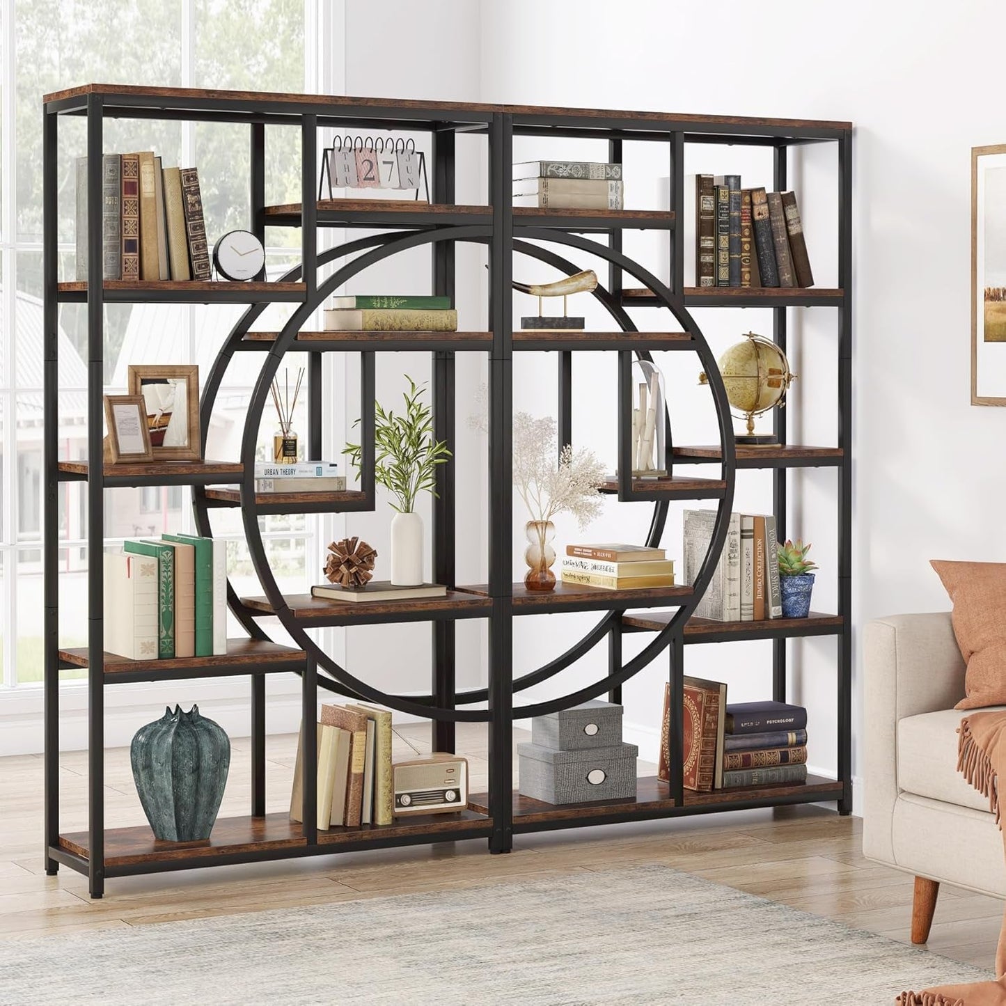Industrial 5 Tier Bookcase | Brown Rustic Finish