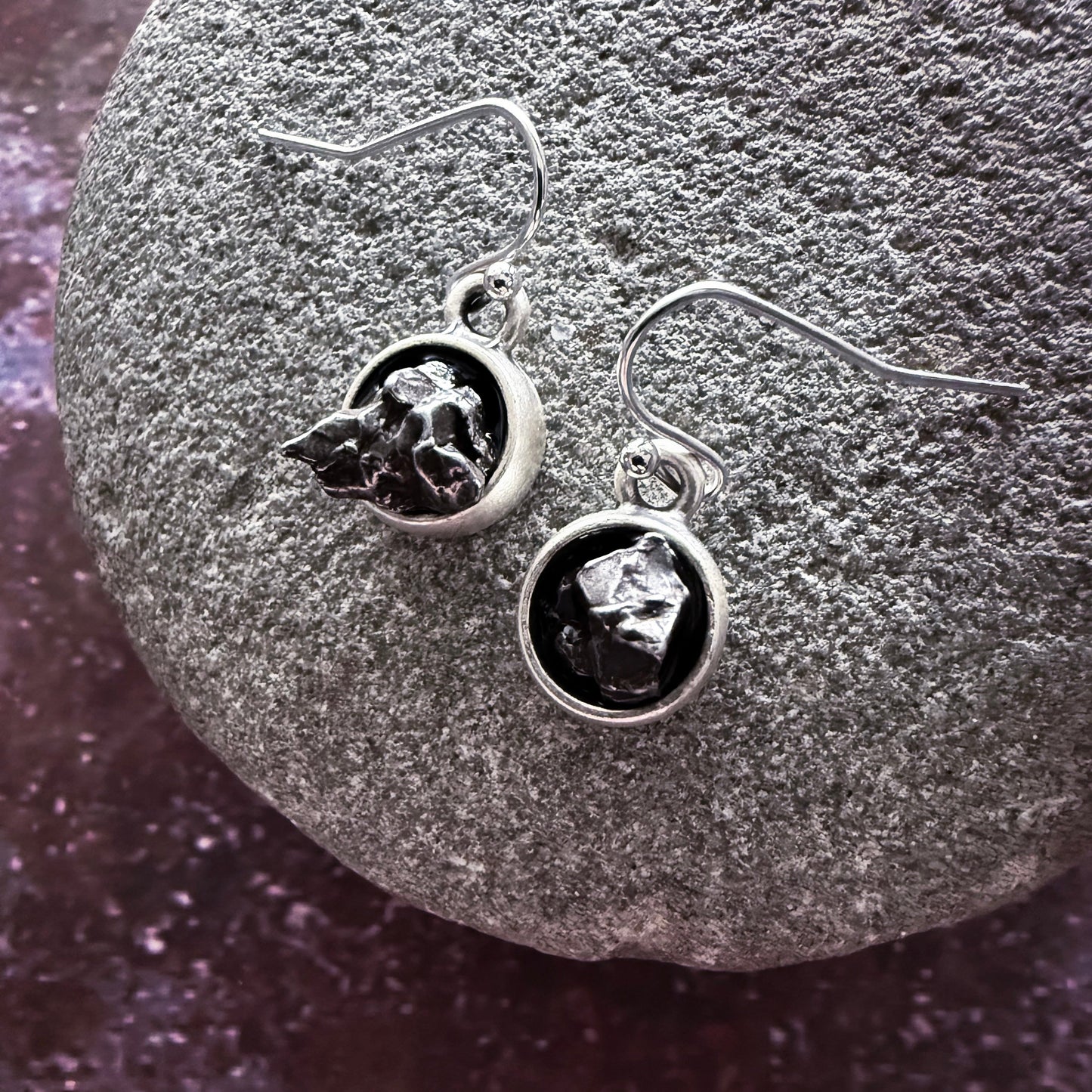 Handmade Small Round Raw Meteorite Dangle or Stud Earrings