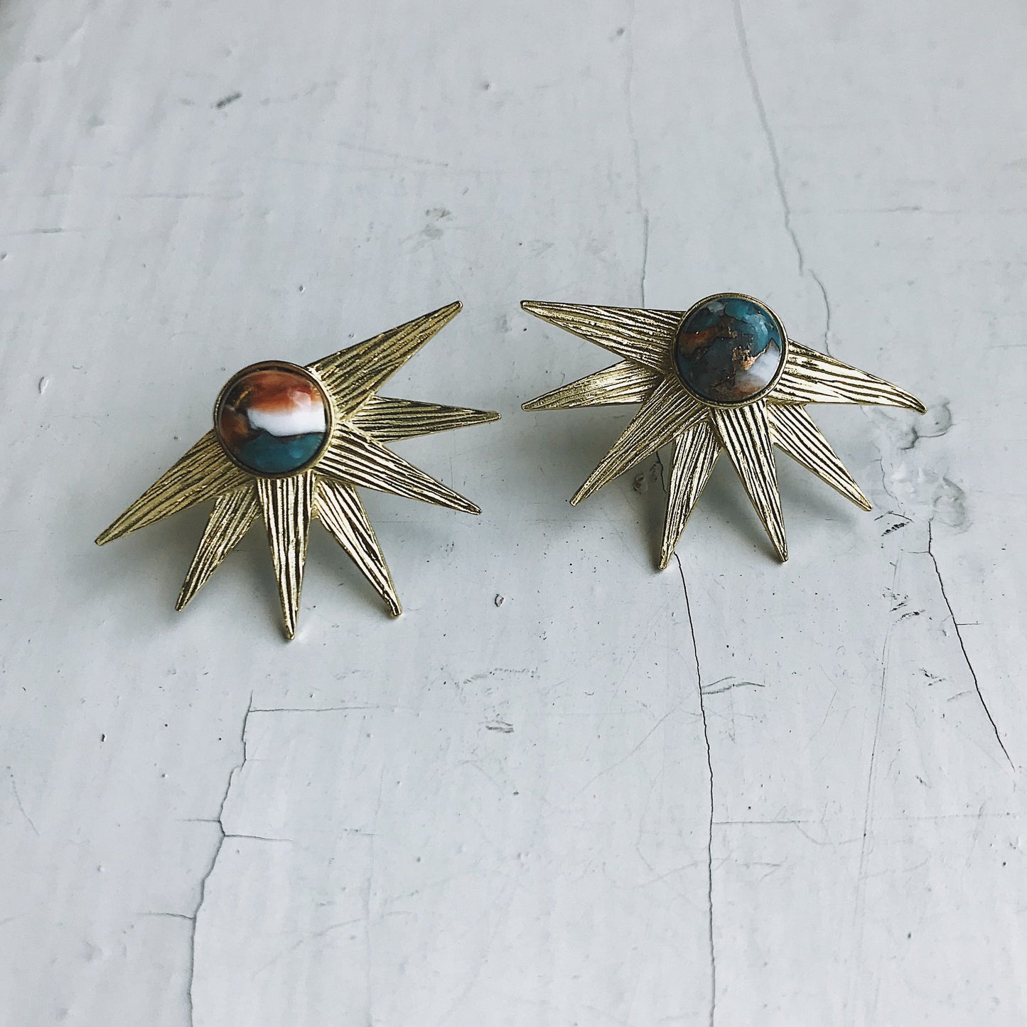 Handmade Sun Goddess Earrings with Copper Oyster Turquoise