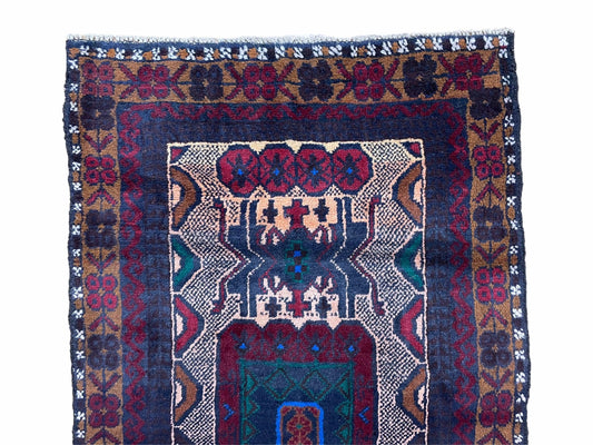 3 X 5 Vintage Handmade Tribal Wool Rug Balouchi Rug Afghan Rug Red Beige Nice-2