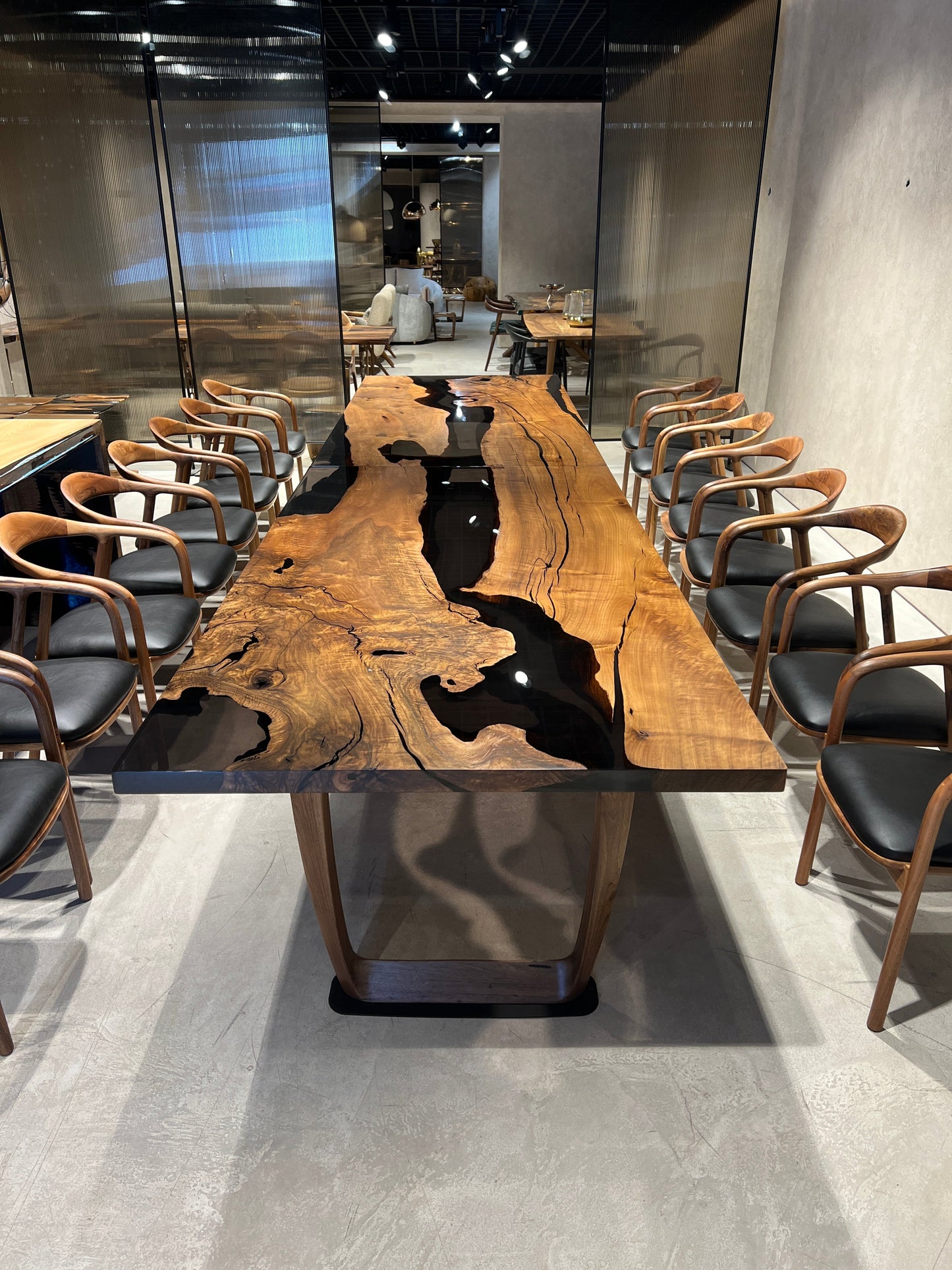 Epoxy Resin River Dining Table | Walnut Wood Leg