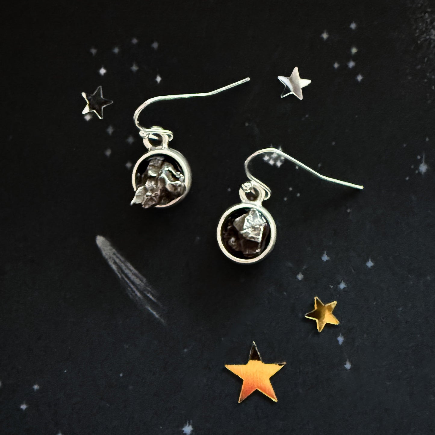 Handmade Small Round Raw Meteorite Dangle or Stud Earrings