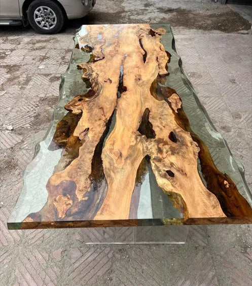 Solid Linden Wood | Natural Look | Epoxy Resin Dining Table