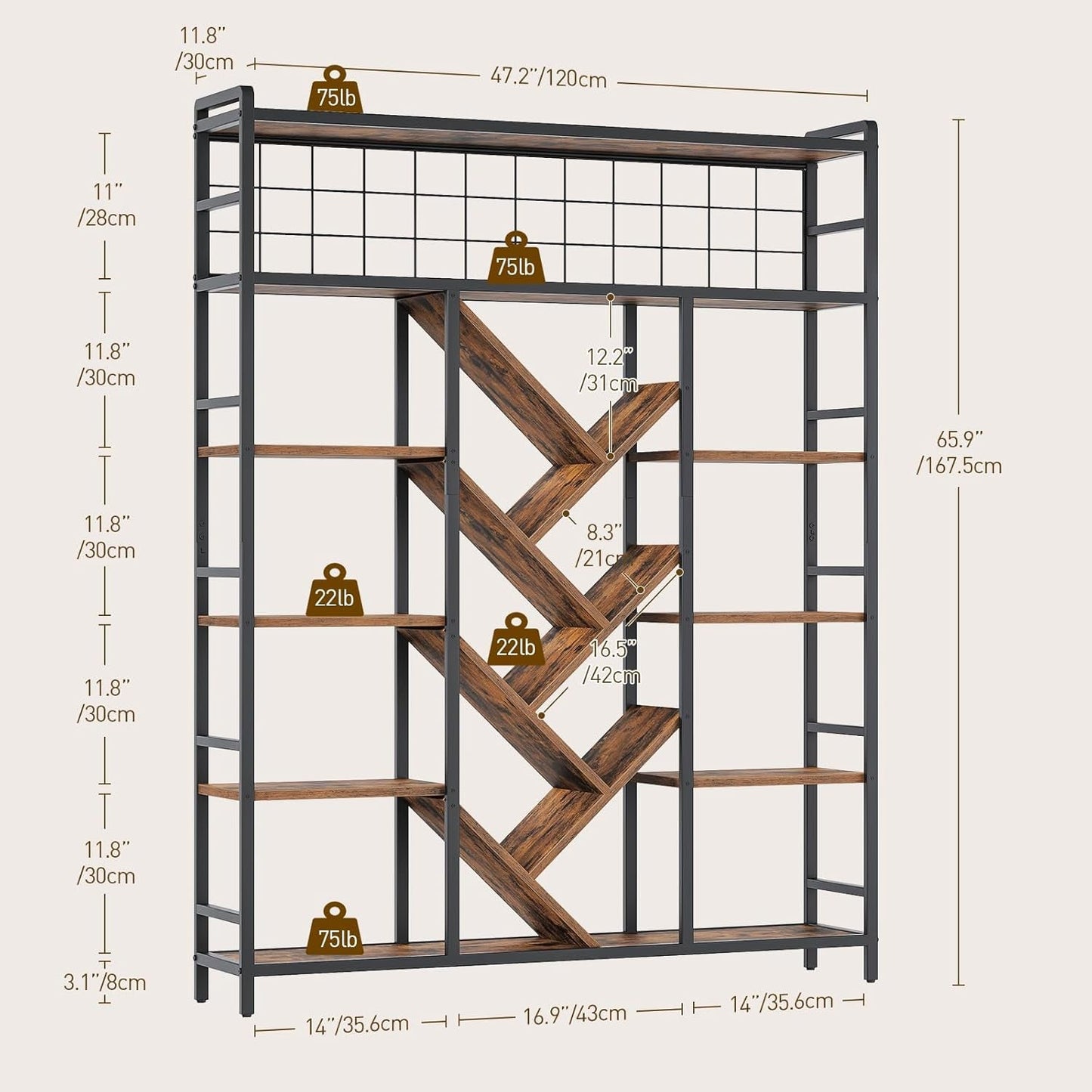 6 Tier | Industrial Bookcase