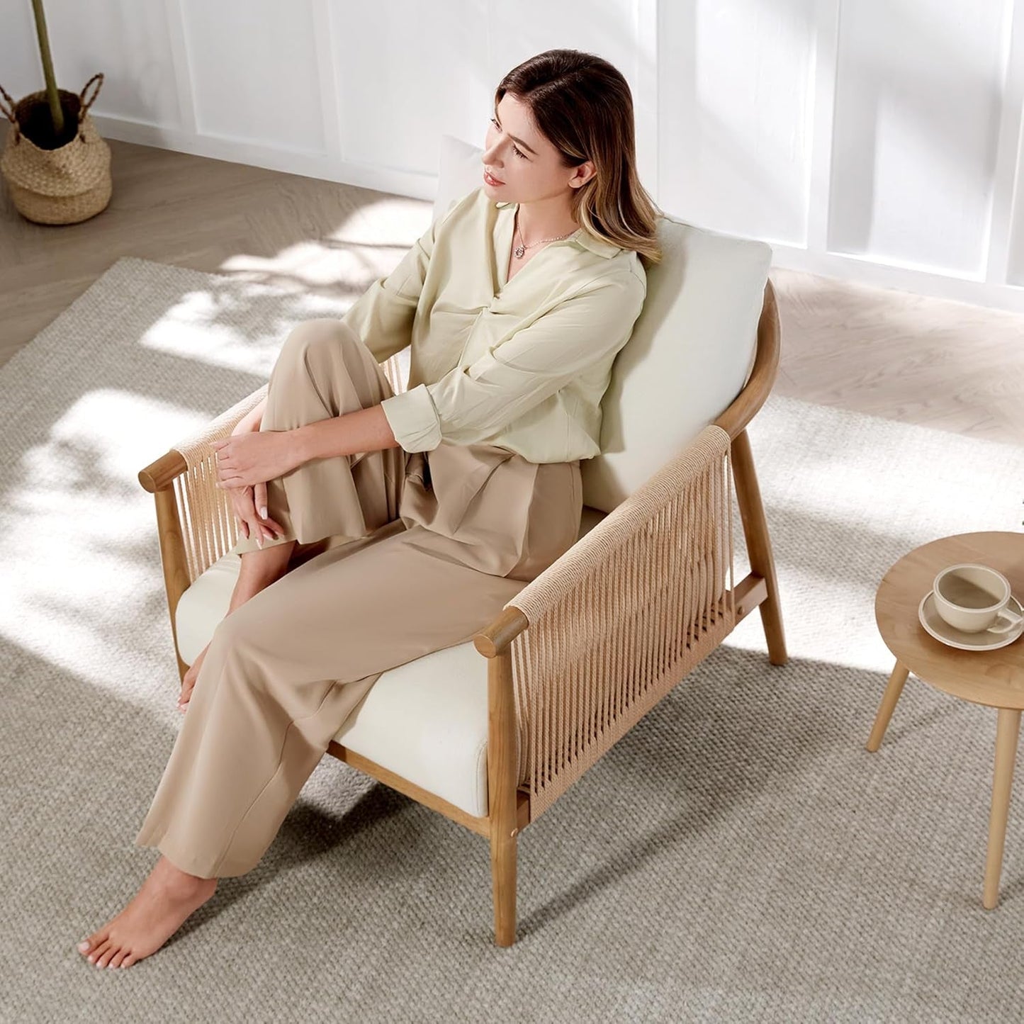 Cream Braided Accent Chairs Set Of 2 For Living Room-1