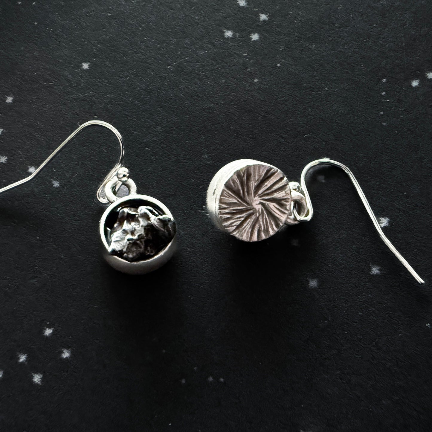 Handmade Small Round Raw Meteorite Dangle or Stud Earrings