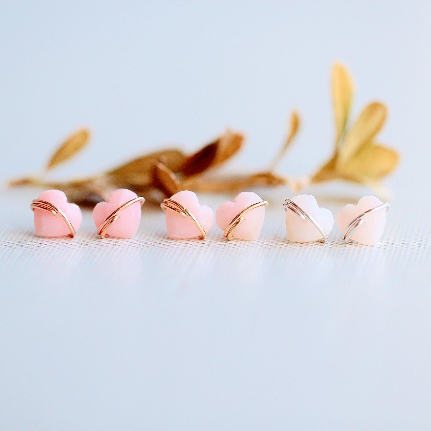 Heart Stud Earrings | Pink Opal