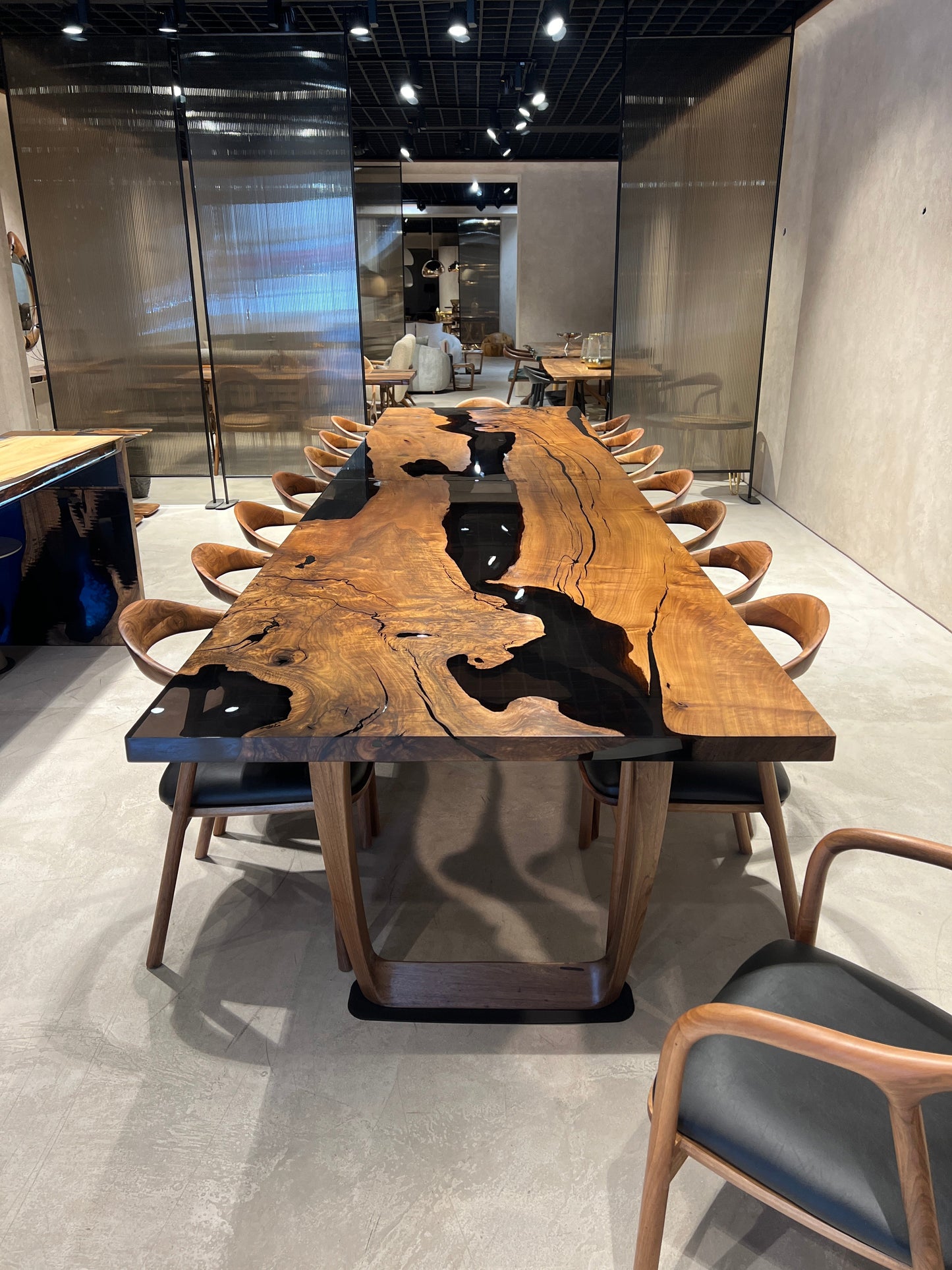 Epoxy Resin River Dining Table | Walnut Wood Leg