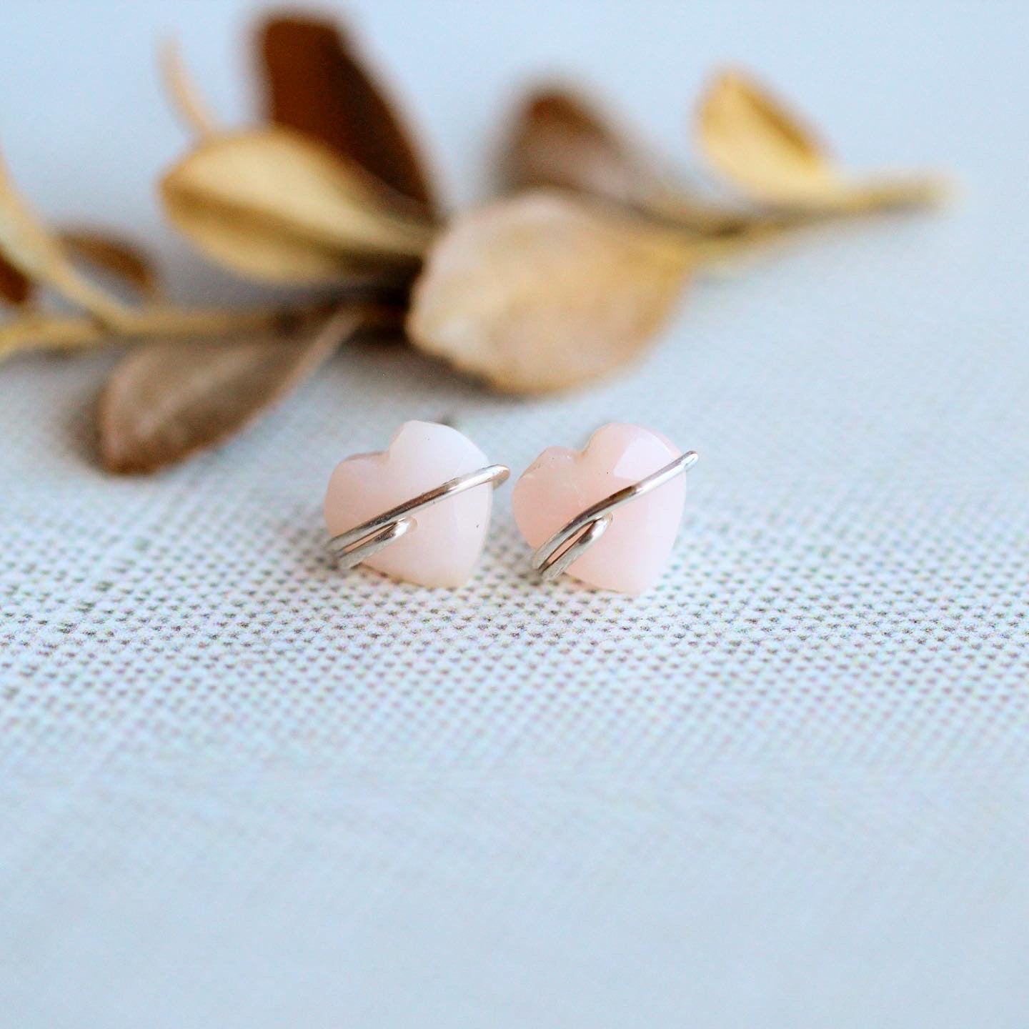 Heart Stud Earrings | Pink Opal