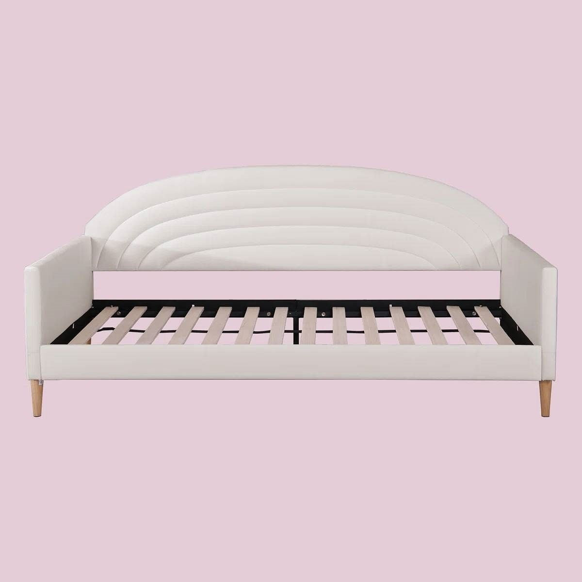 Twin size Mid-Century Modern Off-White Cream Velvet Upholstered Daybed-1