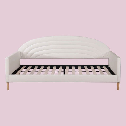 Twin size Mid-Century Modern Off-White Cream Velvet Upholstered Daybed-1