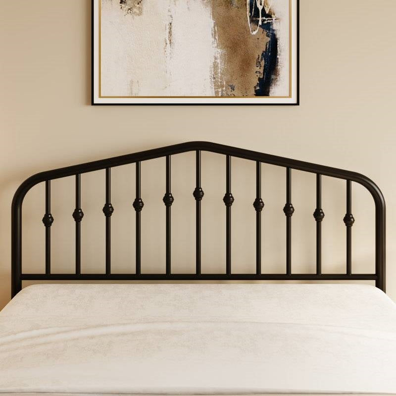 Queen Farmhouse Spindle Black Metal Platform Bed Frame with Headboard Footboard-2