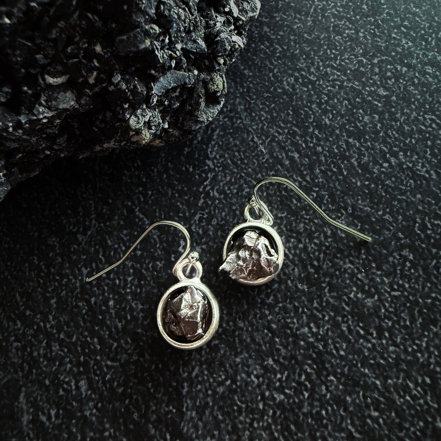 Handmade Small Round Raw Meteorite Dangle or Stud Earrings