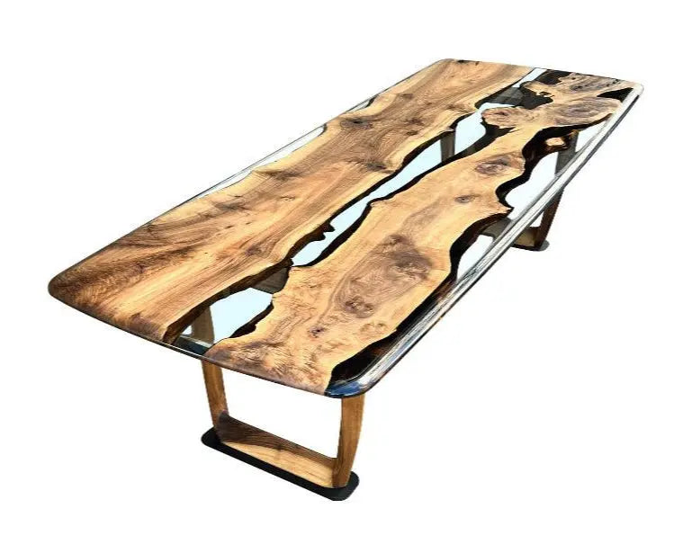 Epoxy Resin River Dining Table | Walnut Wood Leg