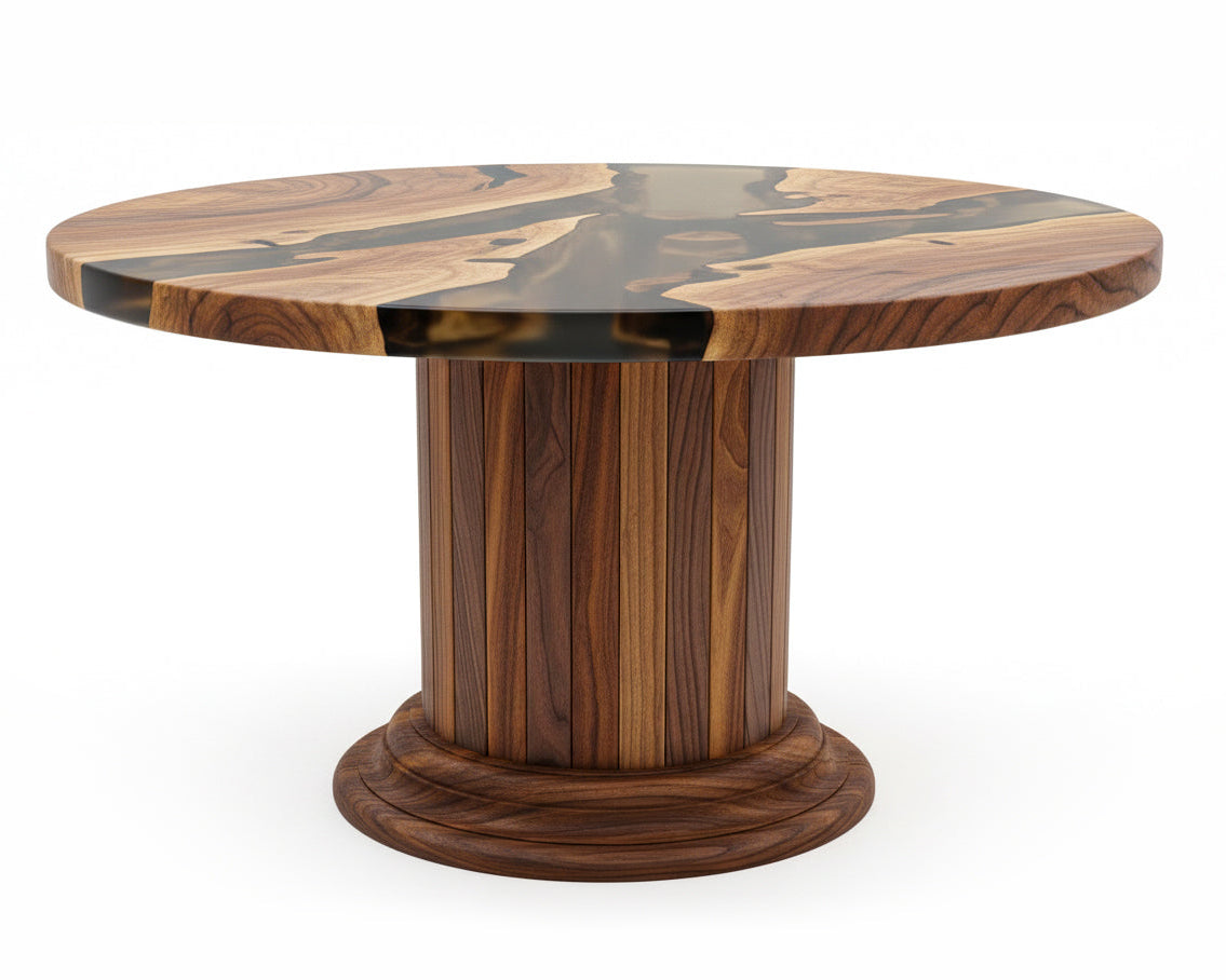 Round Dining Table | Solid Wood Drum Pedestal Base