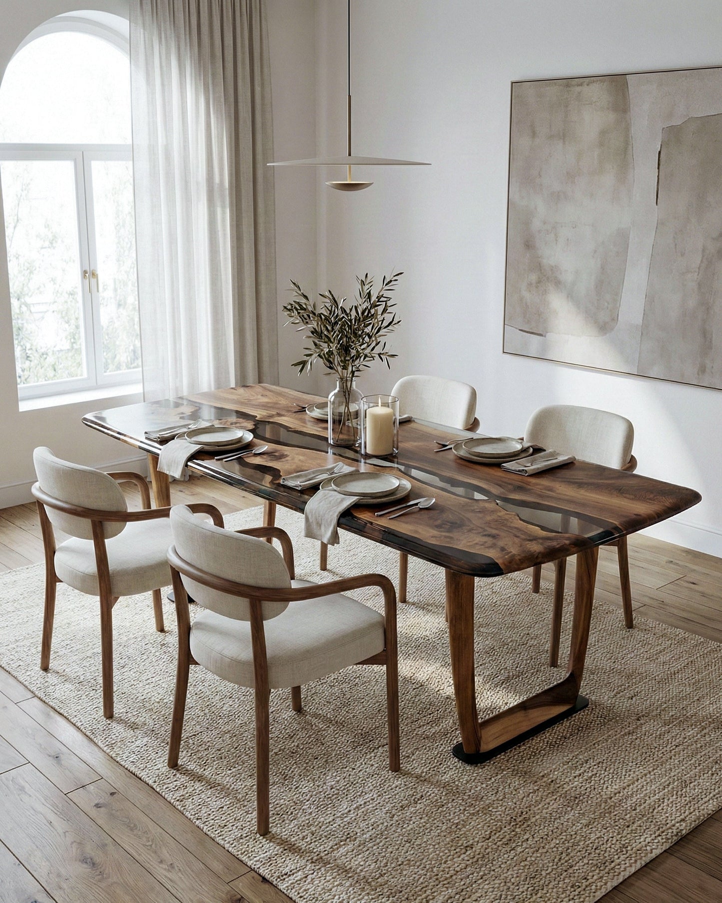 Epoxy Resin River Dining Table | Walnut Wood Leg