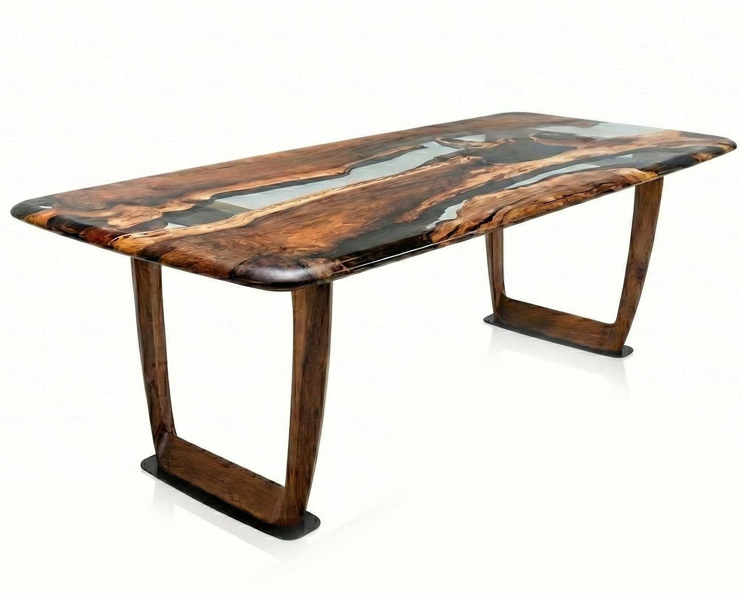 Epoxy Resin River Dining Table | Walnut Wood Leg