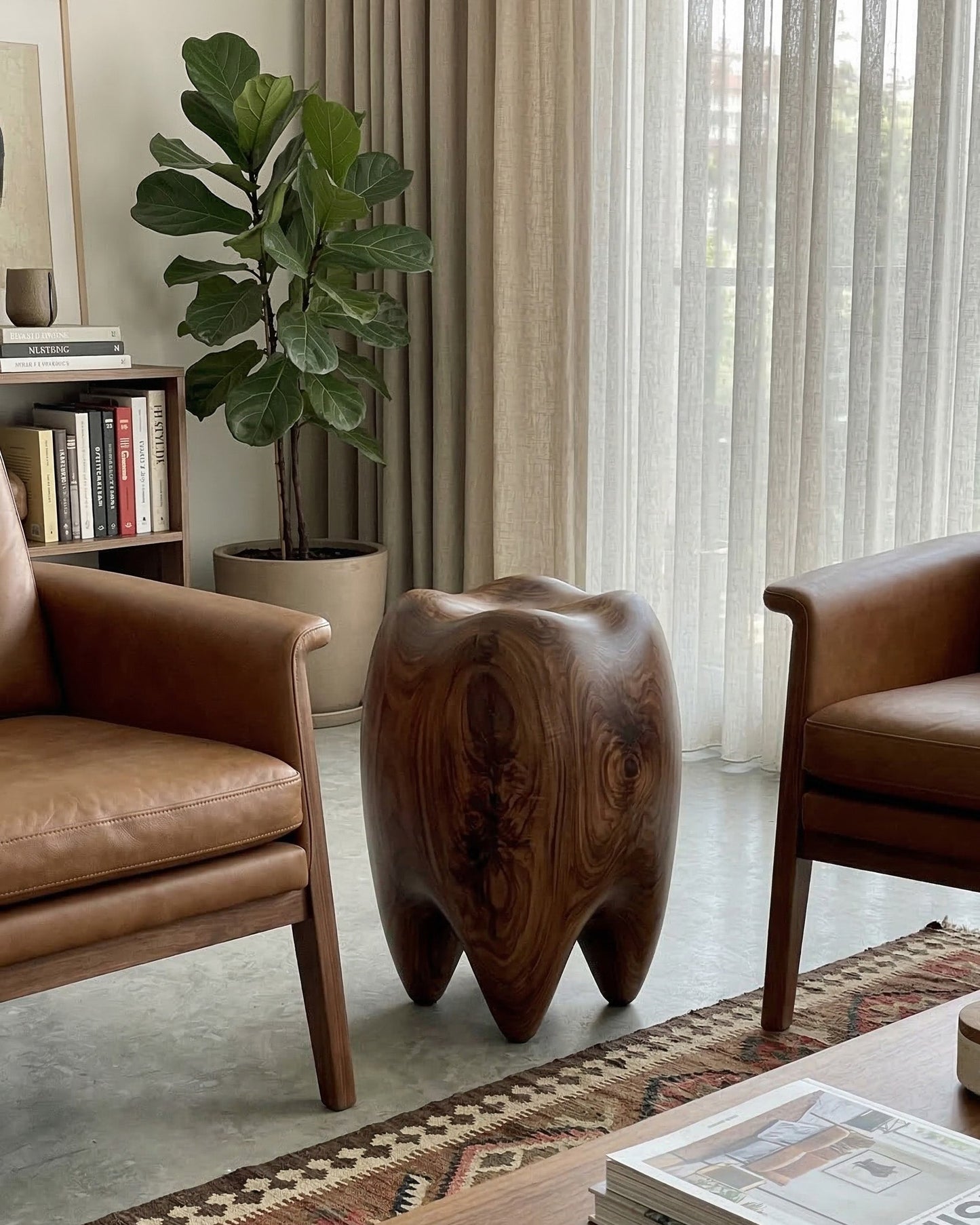Walnut Tooth Sculptural Stool | End Table