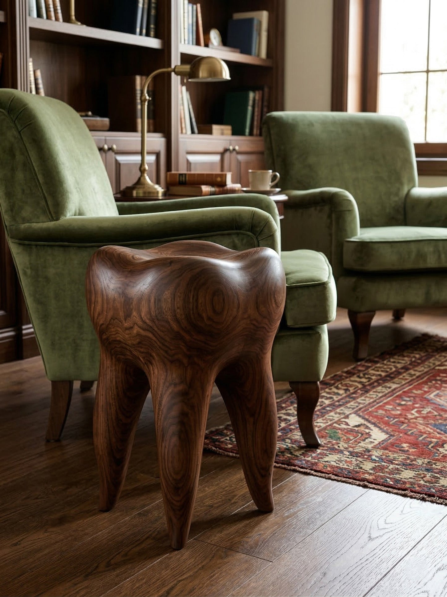 Walnut Tooth Sculptural Stool | End Table