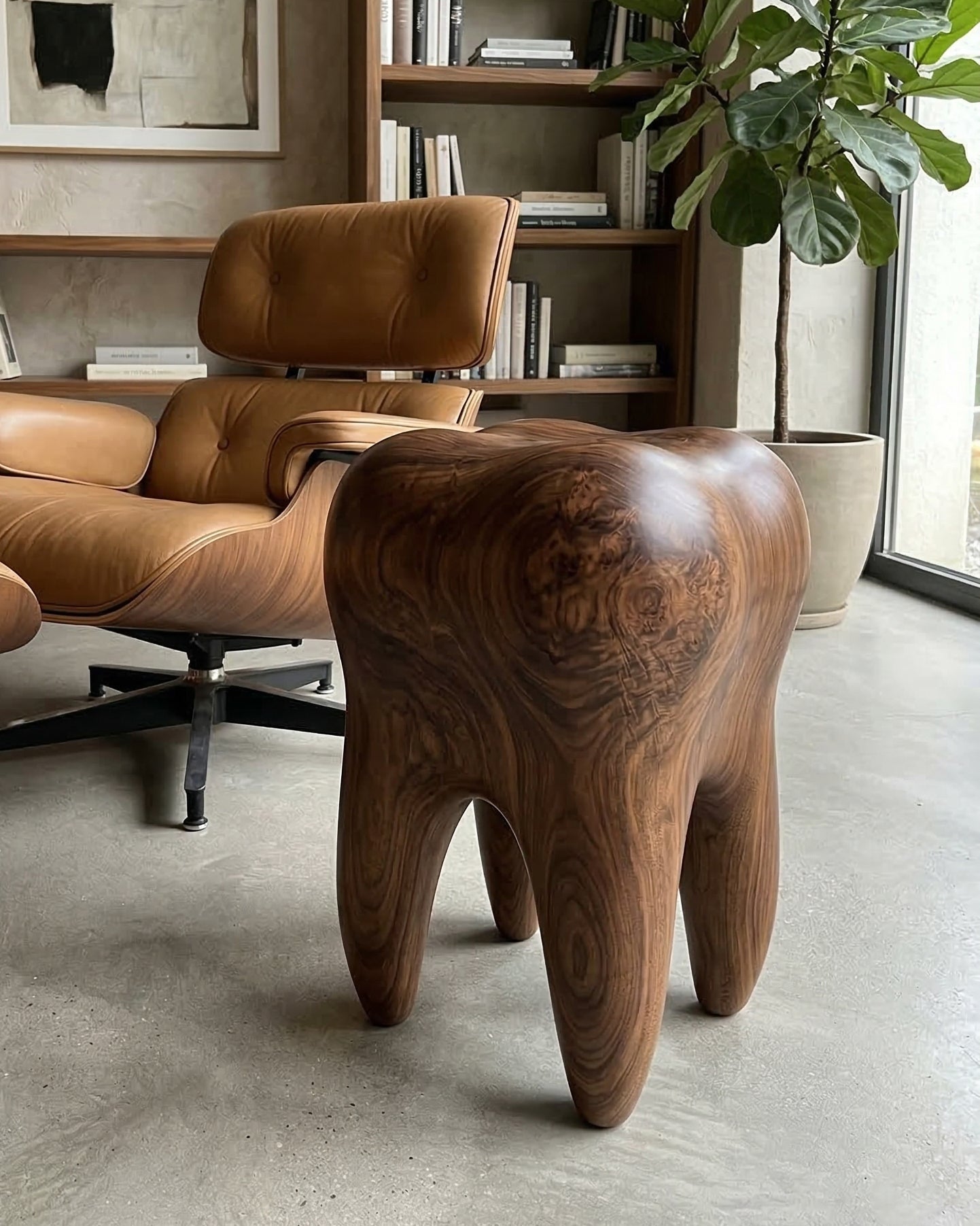 Walnut Tooth Sculptural Stool | End Table