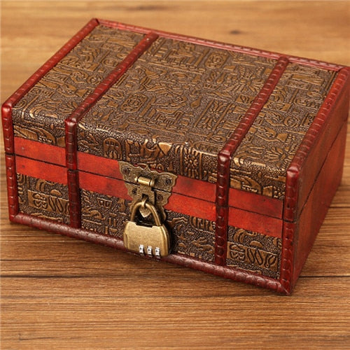 NNEOBA European vintage Wood box with lock storage box rectangle Desktop box antique wooden jewelry box-3