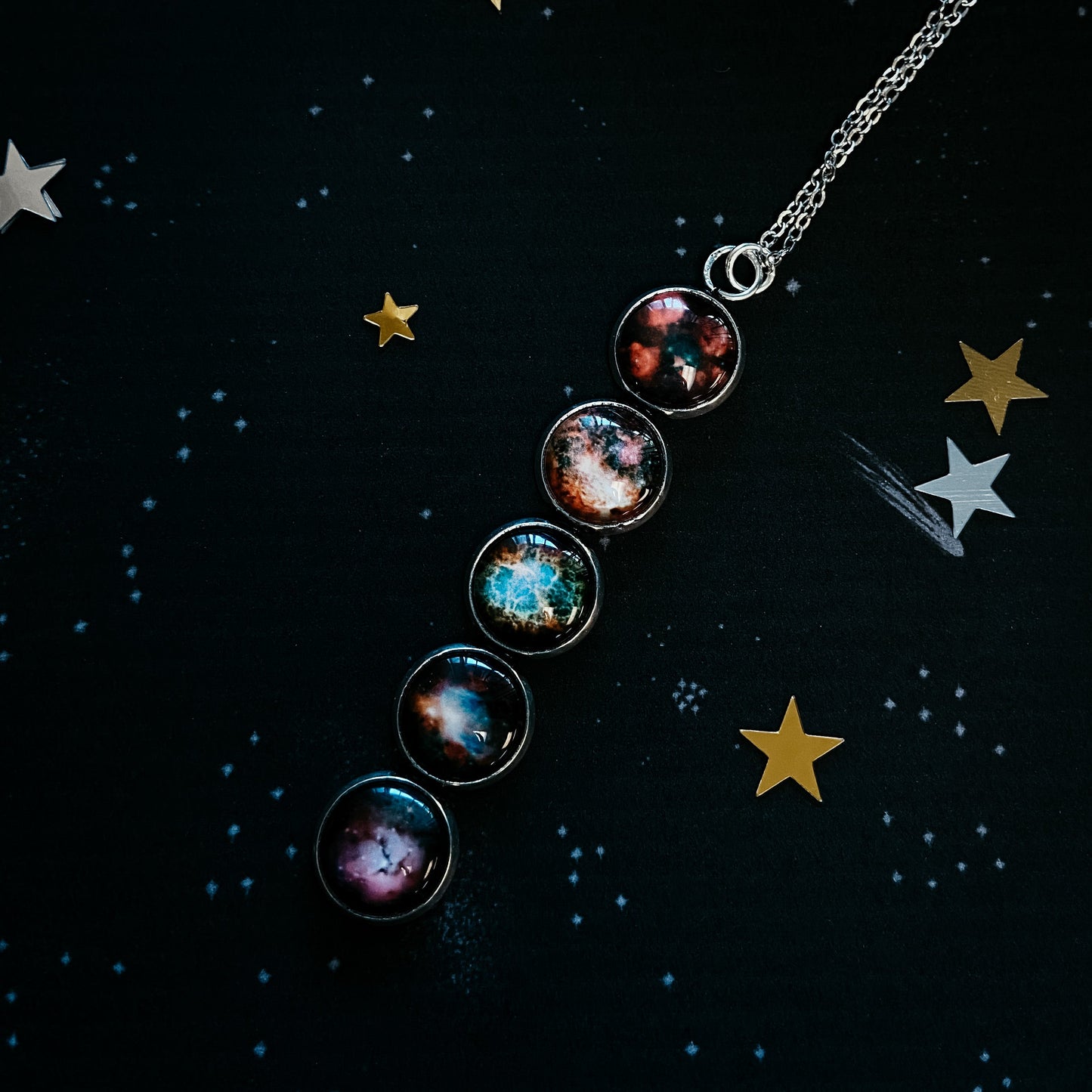 Handmade Nebula Rainbow Vertical Pendant Necklace