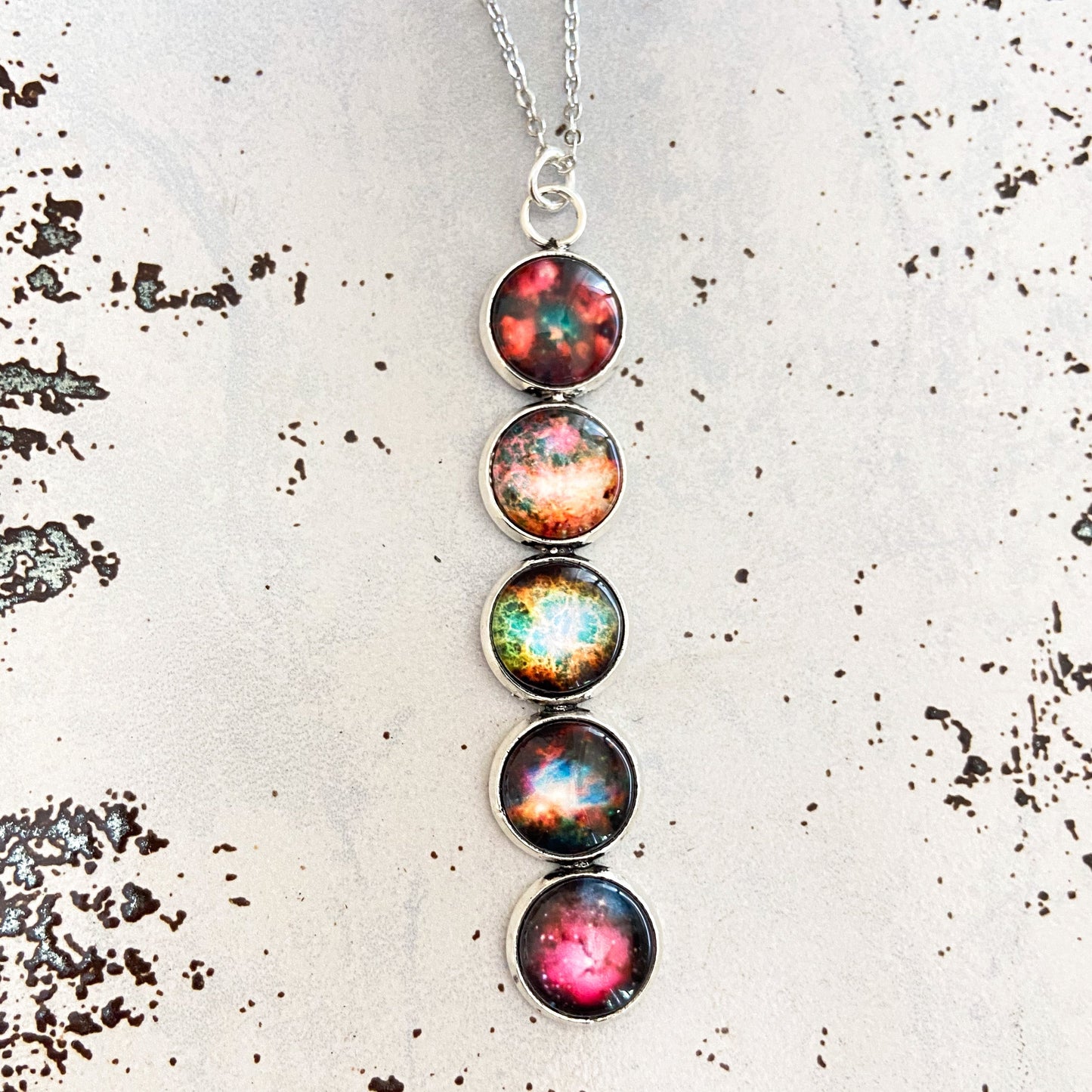 Handmade Nebula Rainbow Vertical Pendant Necklace