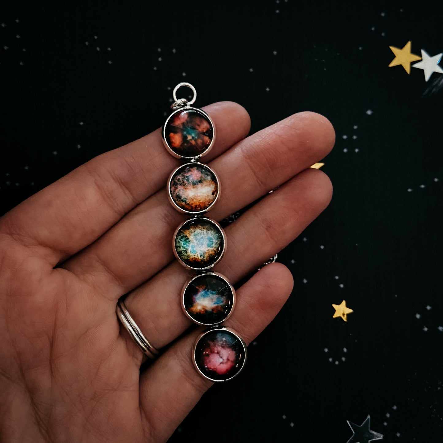 Handmade Nebula Rainbow Vertical Pendant Necklace