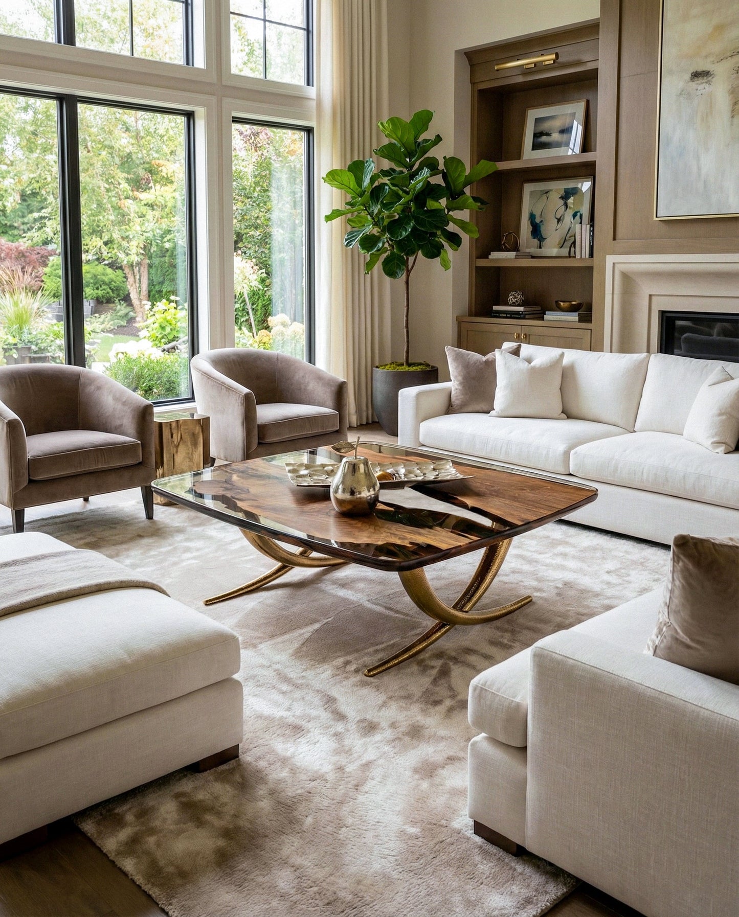 Luxurious Ivory Shaped Legs | Resin & Walnut Coffee Table
