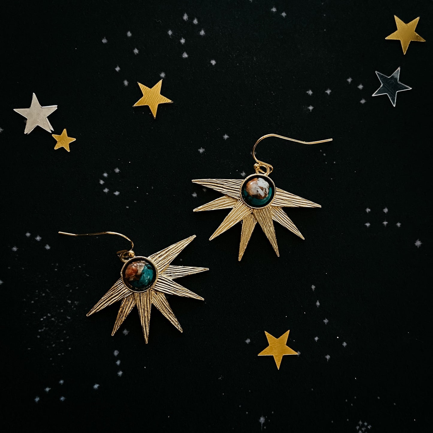 Handmade Sun Goddess Earrings with Copper Oyster Turquoise
