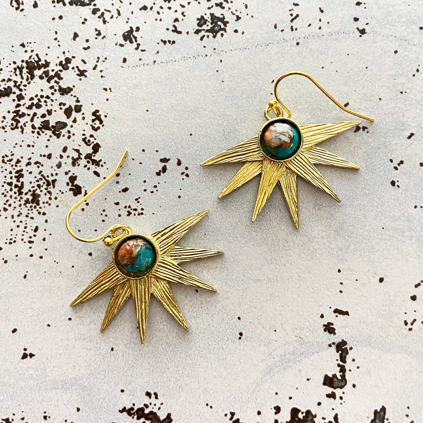 Handmade Sun Goddess Earrings with Copper Oyster Turquoise
