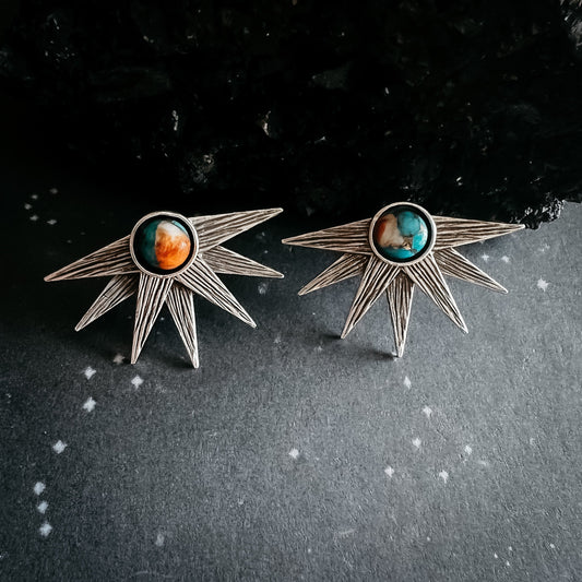 Handmade Sun Goddess Earrings with Copper Oyster Turquoise