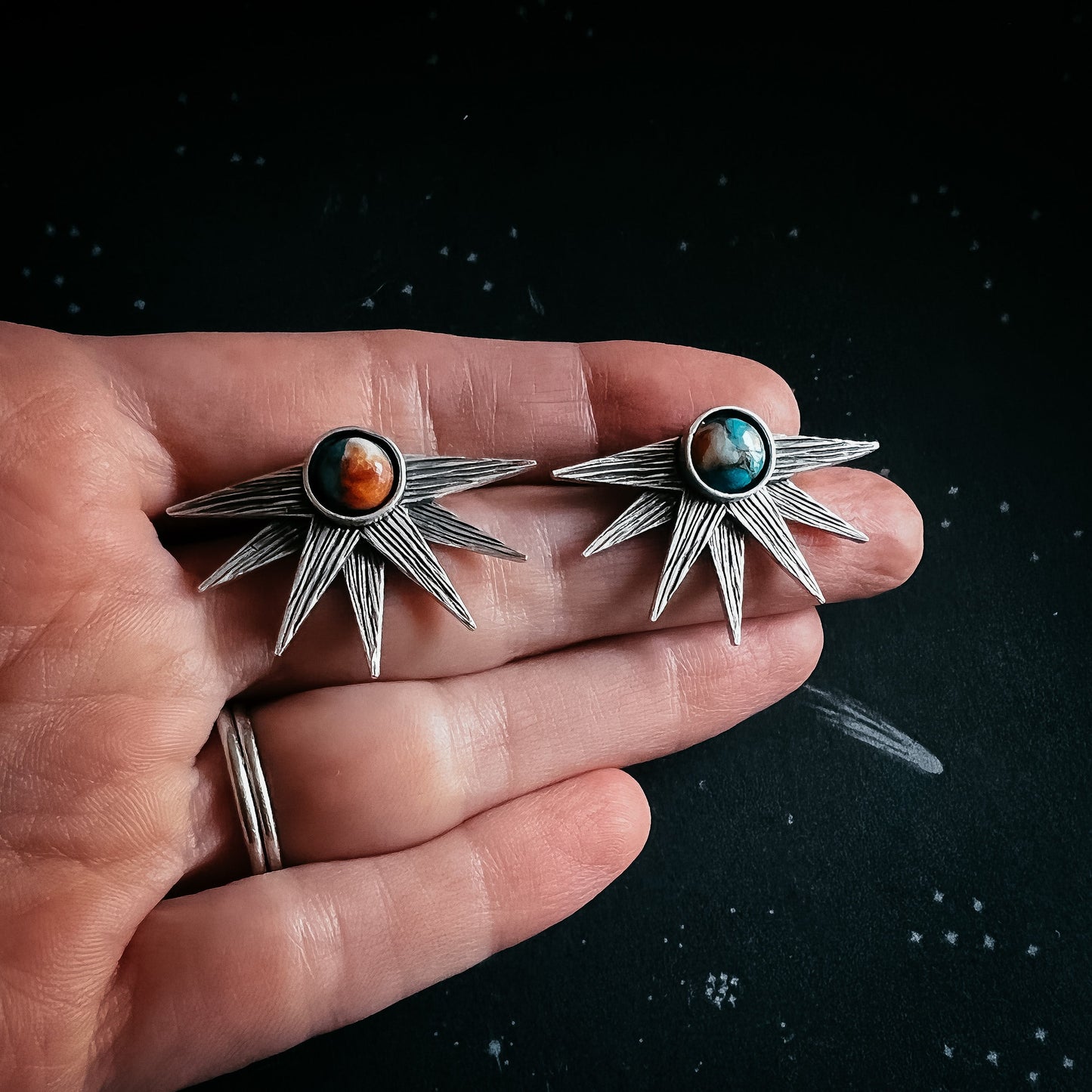 Handmade Sun Goddess Earrings with Copper Oyster Turquoise