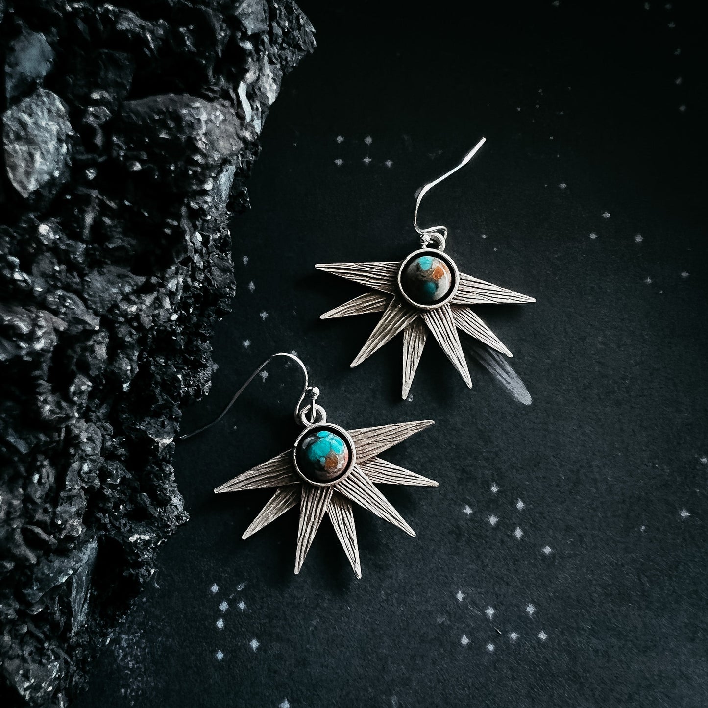 Handmade Sun Goddess Earrings with Copper Oyster Turquoise