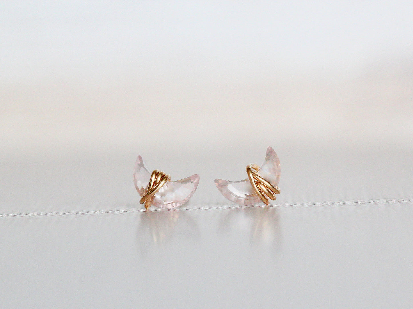 Mini Moonbeam Stud Earrings | Rose Quartz
