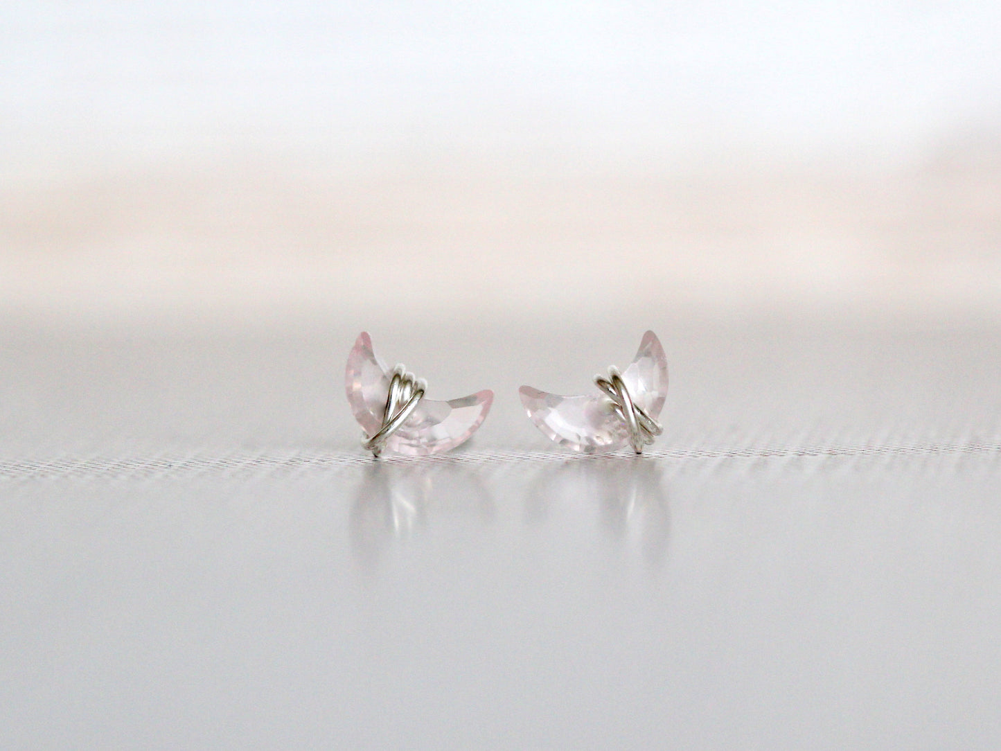 Mini Moonbeam Stud Earrings | Rose Quartz