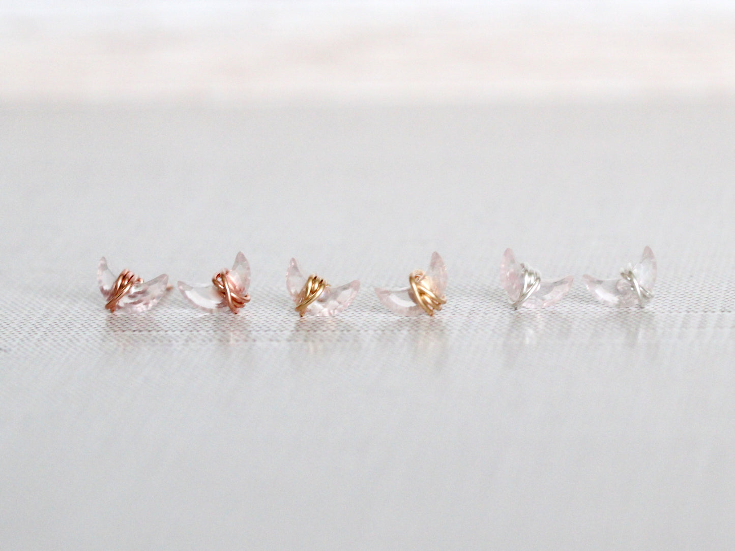 Mini Moonbeam Stud Earrings | Rose Quartz