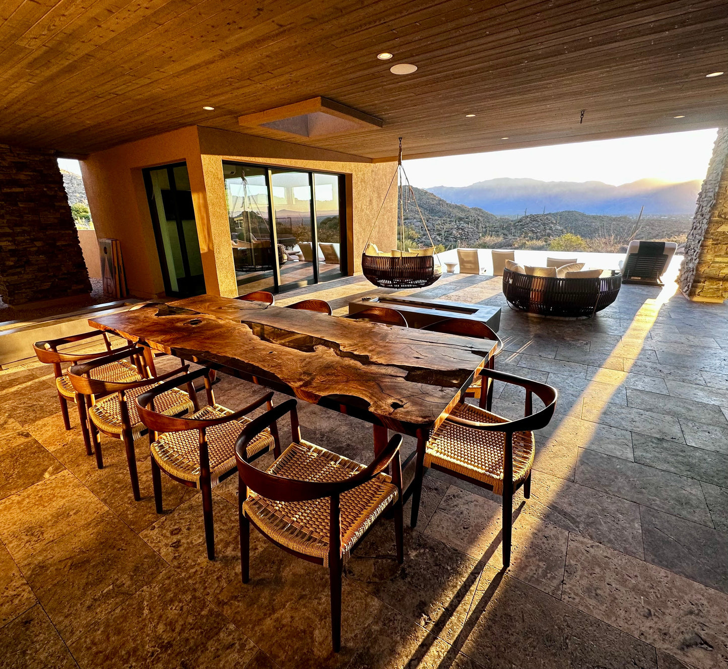 Epoxy Resin River Dining Table | Walnut Wood Leg