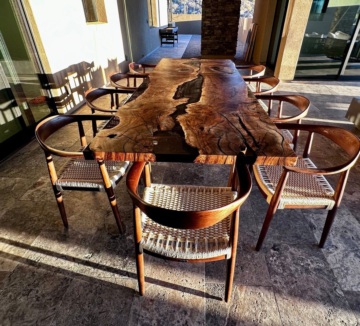Epoxy Resin River Dining Table | Walnut Wood Leg