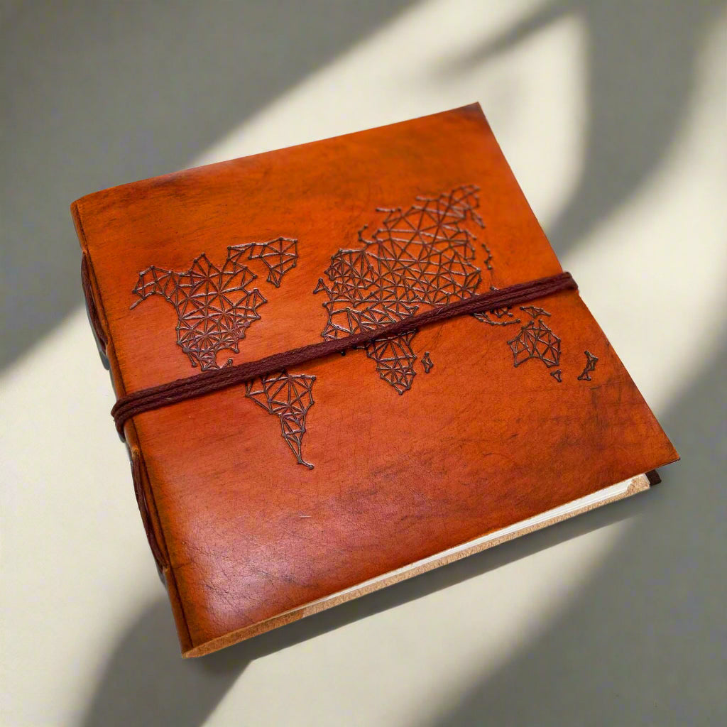 World Map | 7x7 | Artist Pad | Handmade Leather Journal