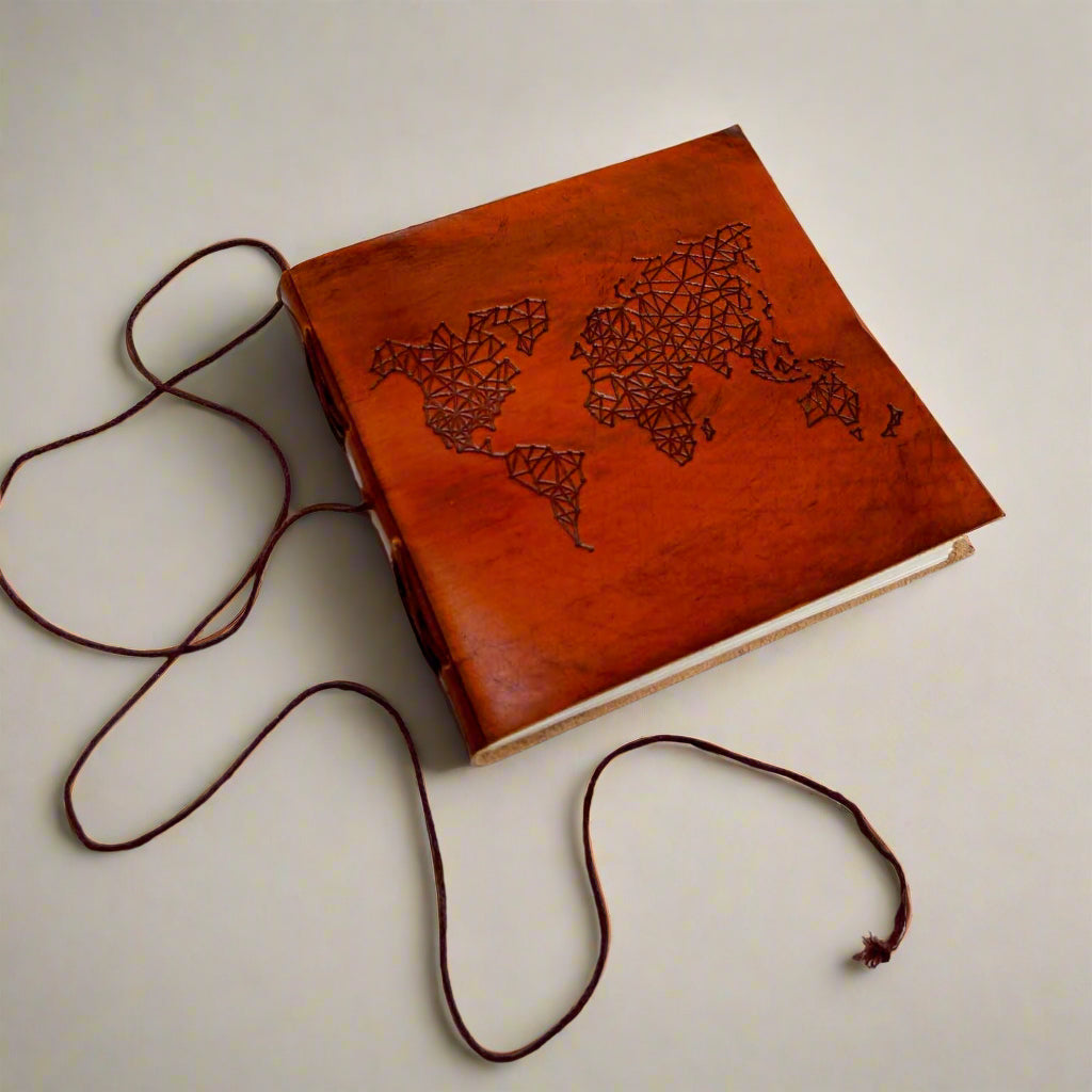 World Map | 7x7 | Artist Pad | Handmade Leather Journal