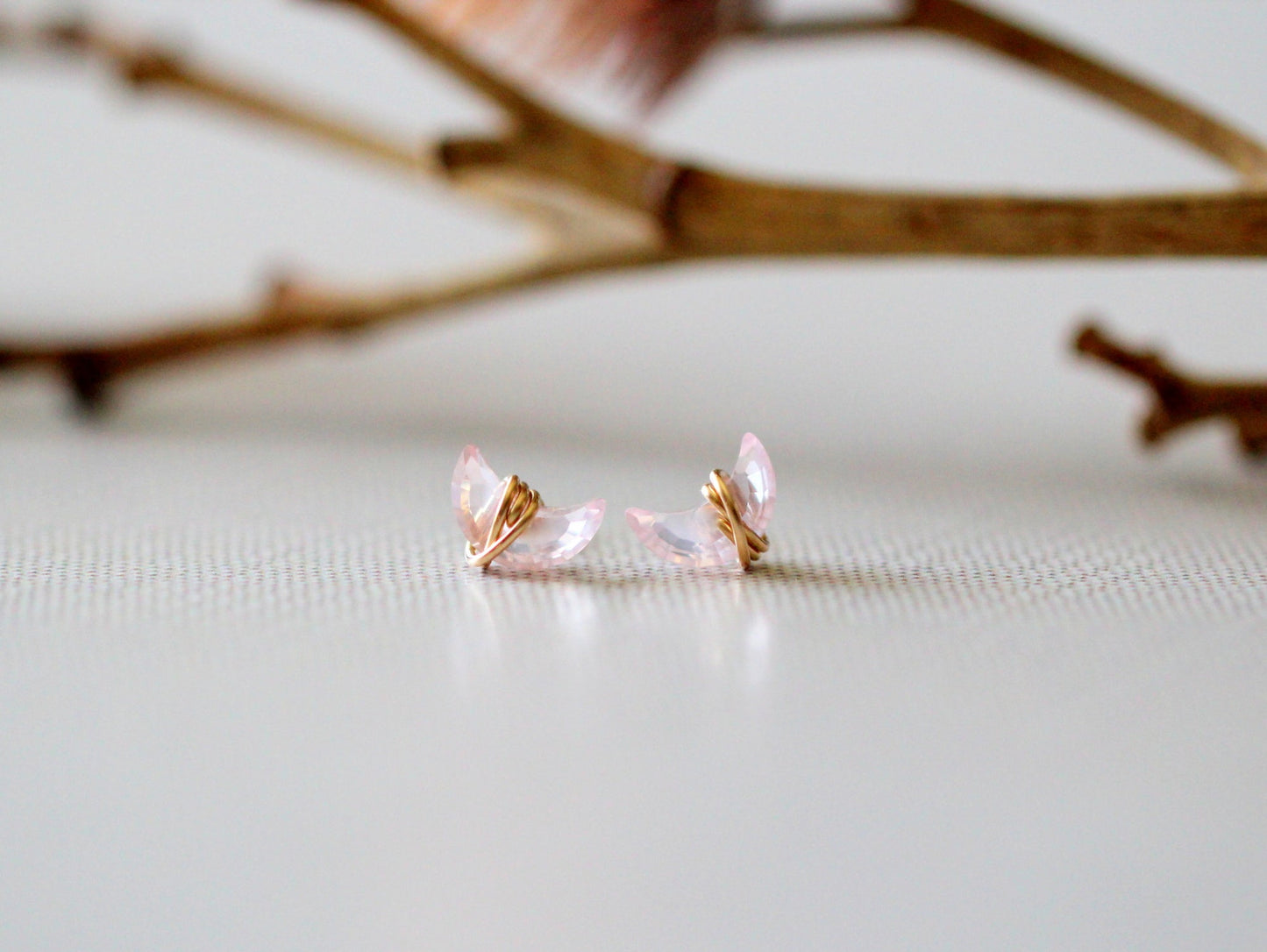 Mini Moonbeam Stud Earrings | Rose Quartz