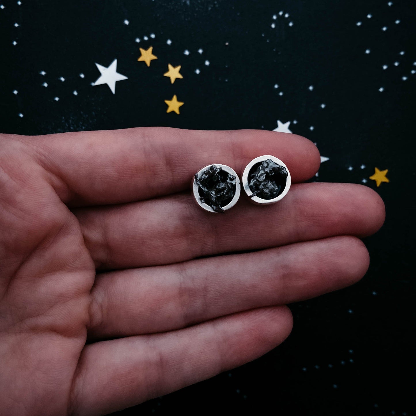Handmade Small Round Raw Meteorite Dangle or Stud Earrings