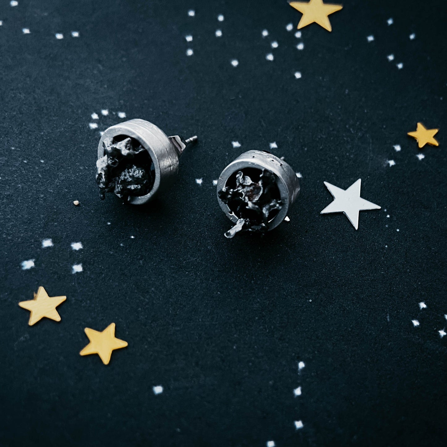 Handmade Small Round Raw Meteorite Dangle or Stud Earrings