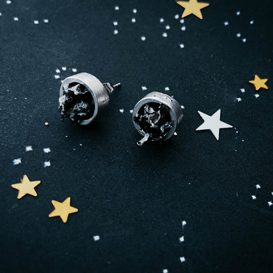 Handmade Small Round Raw Meteorite Dangle or Stud Earrings