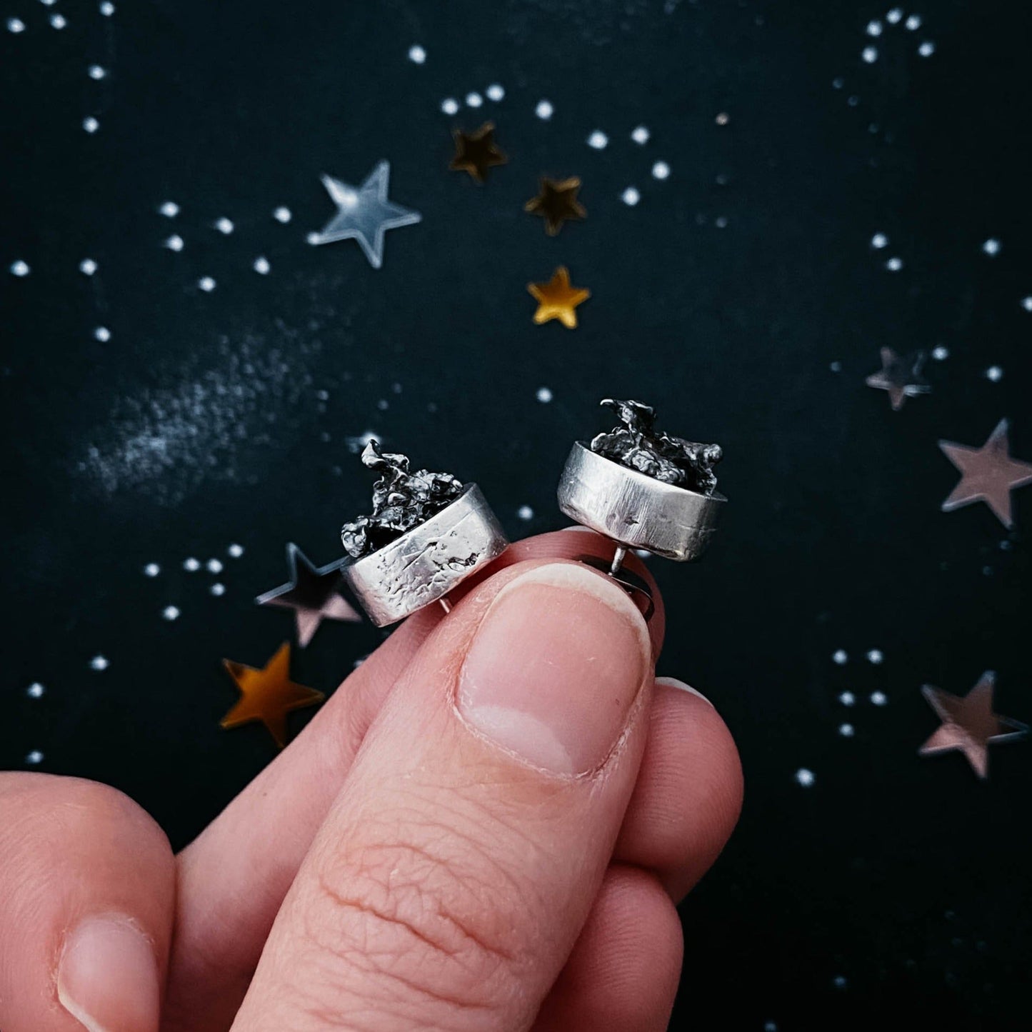 Handmade Small Round Raw Meteorite Dangle or Stud Earrings