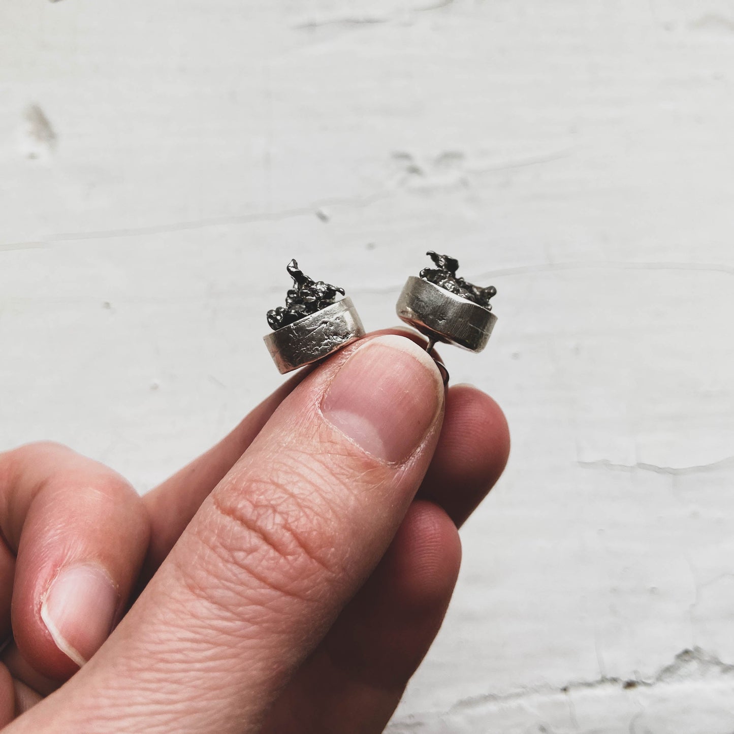 Handmade Small Round Raw Meteorite Dangle or Stud Earrings